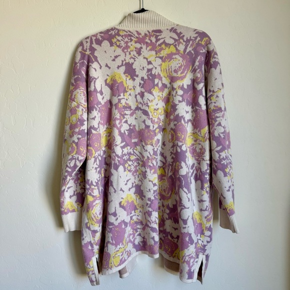 Isaac Mizrahi Live Purple Yellow Spring Floral Tight Knit Long Line Cardigan 1X - Picture 7 of 9